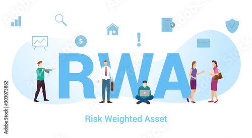 rwa risk weighted asset concept with big word or text and team people with modern flat style - vector