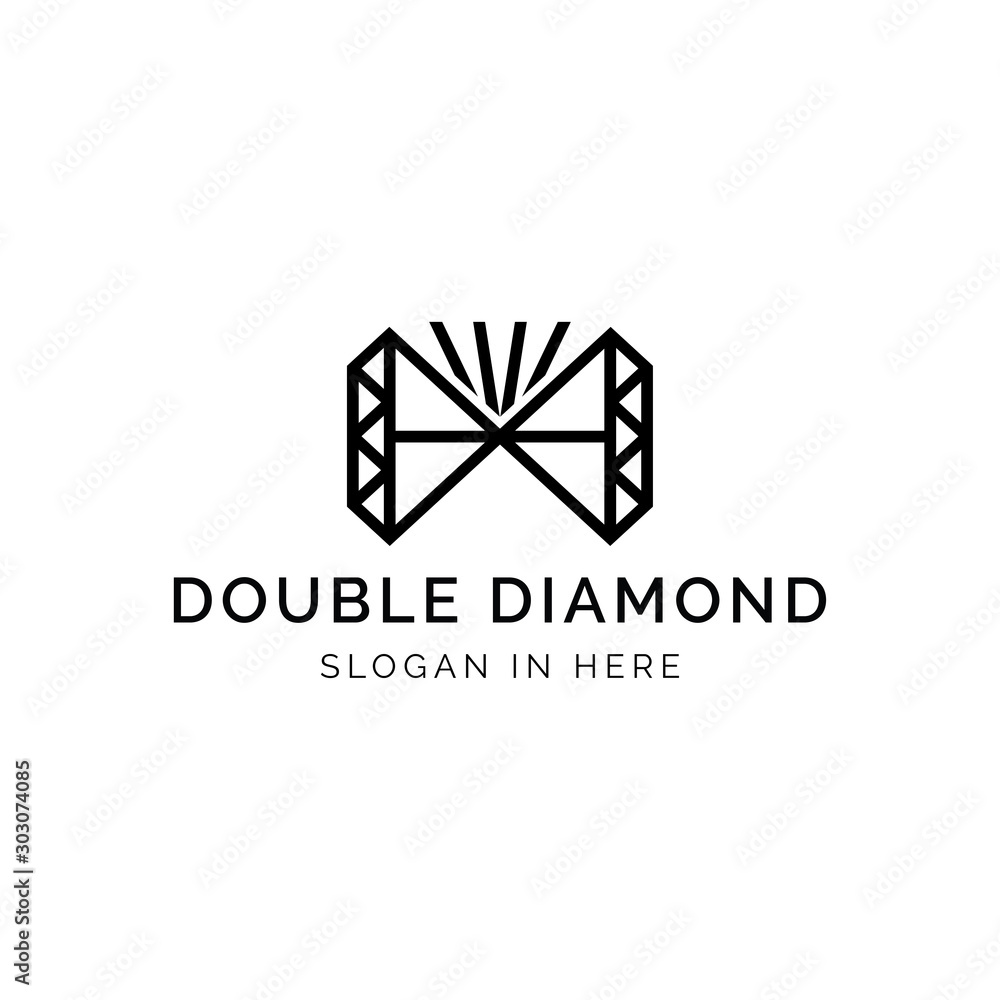 Double diamond with bright shine vector logo design Double diamond with bright shine vector logo design