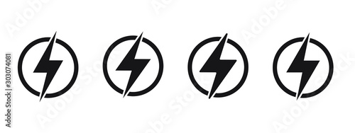 Lightning, electric power vector logo design element. Energy and thunder electricity symbol concept. Lightning bolt sign in the circle. Power fast speed logotype