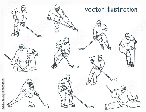 vector hockey player set