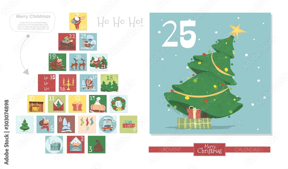 Christmas Advent Calendar, Santa Claus, Fir Tree