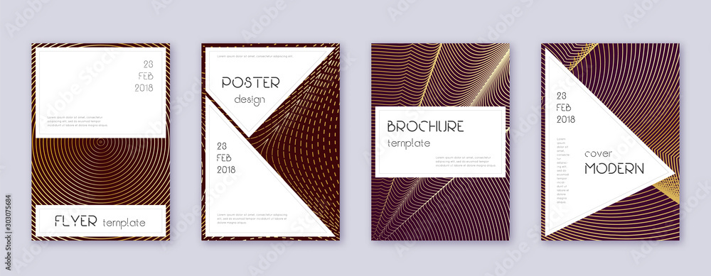 Stylish brochure design template set. Gold abstrac