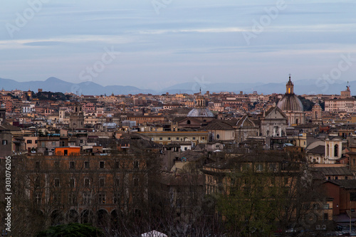 Skyline details in Rome at ble hour few minutes afetr sunset photo