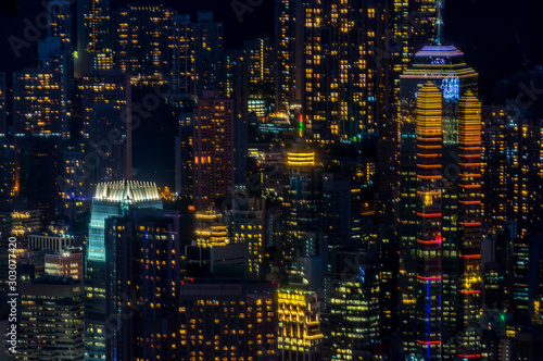 Abstract view, Hong Kong financial district at night