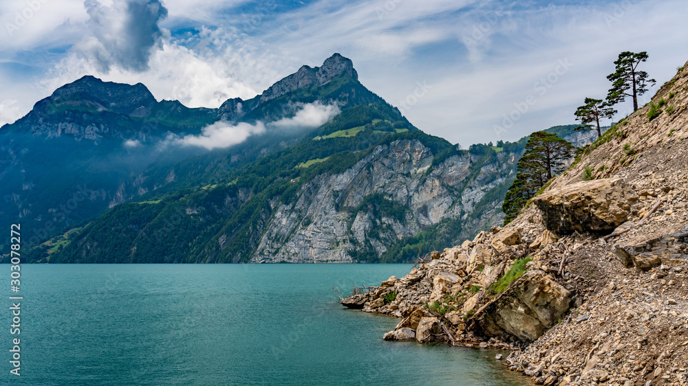 Switzerland, Panoramic view on green Swiss Alps