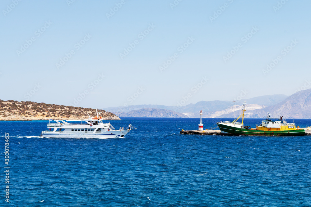 cruise ship at sea, on the island of Crete, Greece