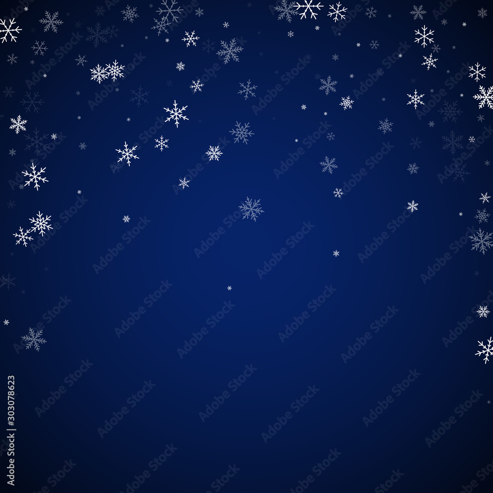 Sparse snowfall Christmas background. Subtle flyin - obrazy, fototapety, plakaty 