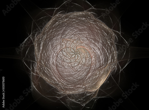 Computer generated fractal artwork for creative design, art and entertainment. Background with rotating spheres.