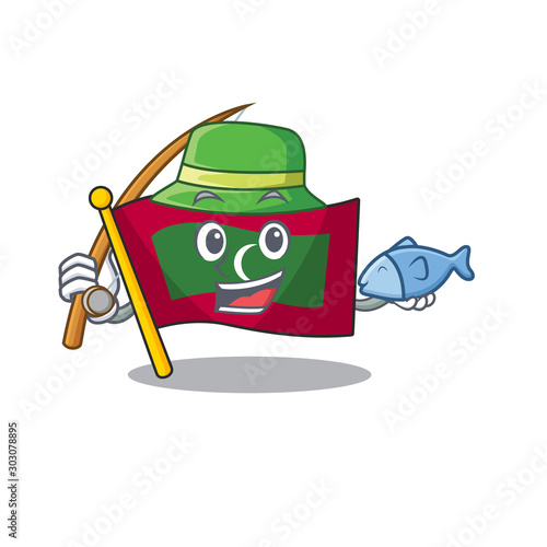 Mascot flag maldives with in fishing character