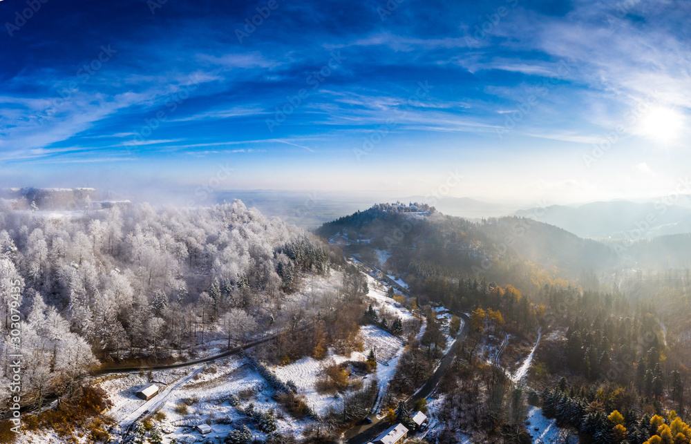 Srebrna Góra zimą, widok z powietrza