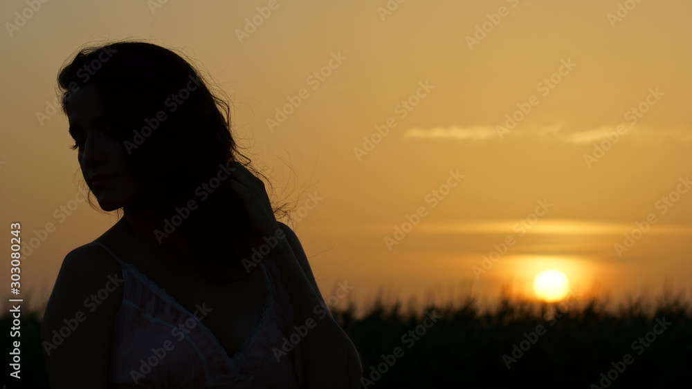 Silhouette of a Woman Against a Sunset Silhouette of a Woman Against a Sunset