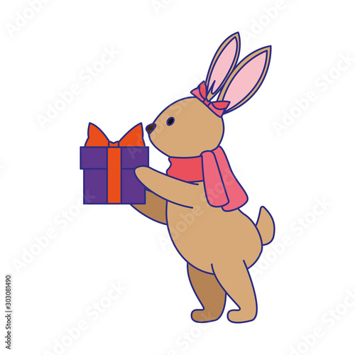 christmas rabbit with gift box icon