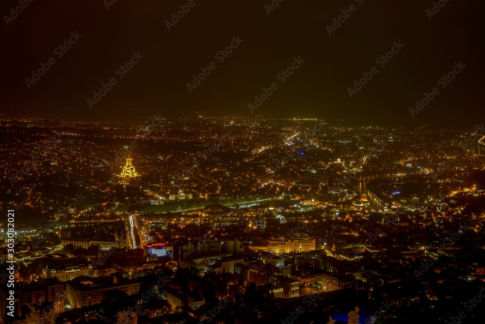 Fototapeta premium Old Tbilisi, Tbilisi, Georgia, October 17, 2019, Arial view of Tbilisi from Medieval castle of Narikala and Tbilisi city overview, Republic of Georgia, Caucasus region