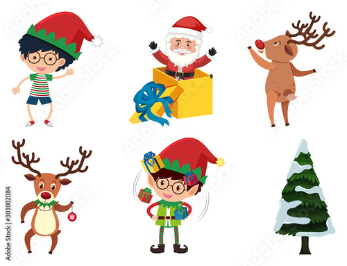 Set of isolated people on christmas day