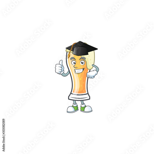 Mascot a graduation hat in the cartoon beer glass