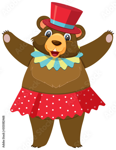 Single character of circus bear on white background
