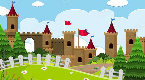 An outdoor scene with castle