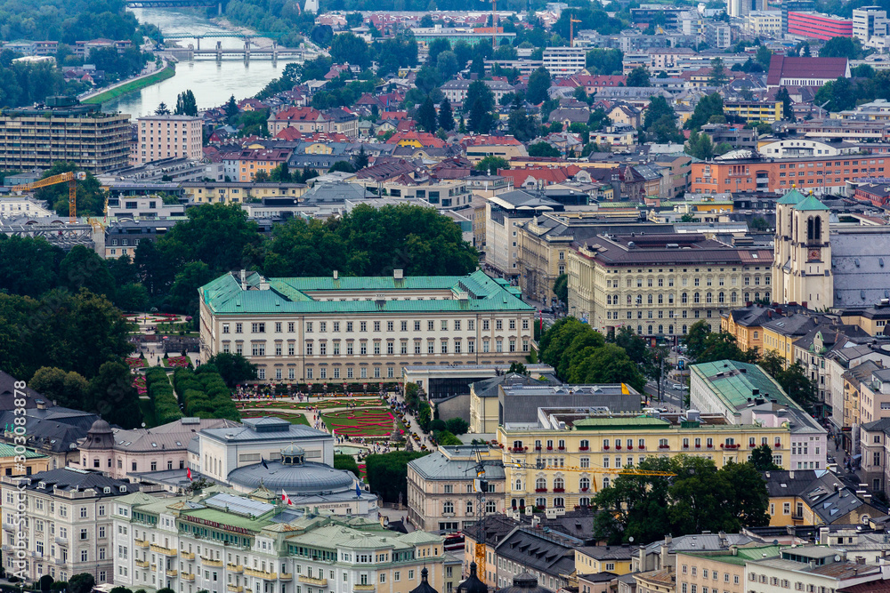 Mirabell palace and Salzburg from above