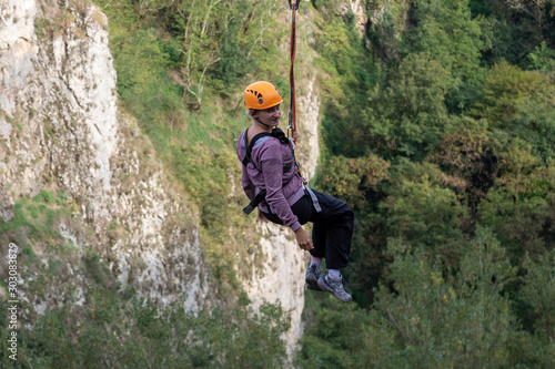 Zipline over abyss on River Pazinčica in Pazin