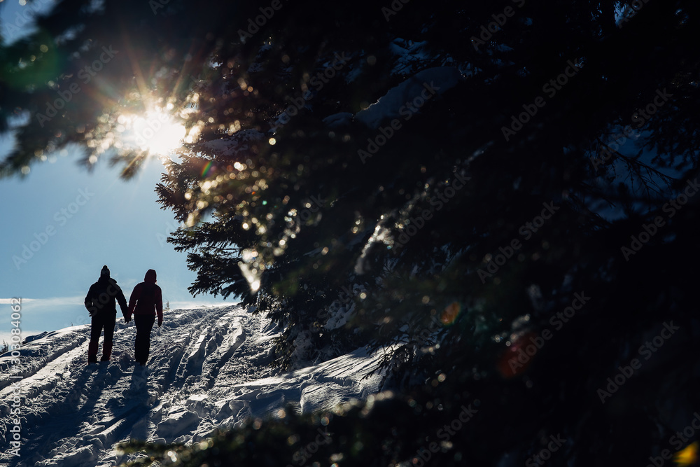 Wanderlust and holiday concept. couple travelling in wintertime.