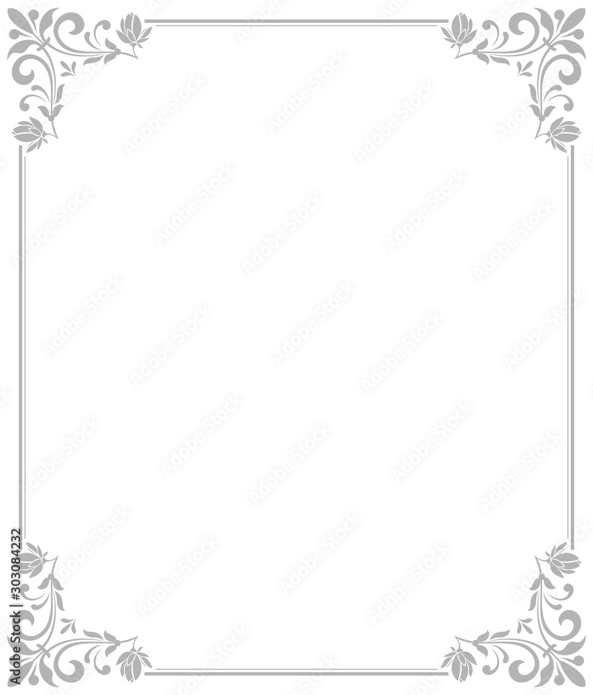Fototapeta premium Decorative frame Elegant vector element for design in Eastern style, place for text. Floral grey border. Lace illustration for invitations and greeting cards