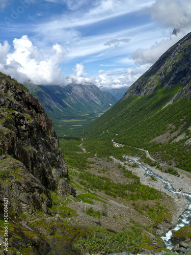 Norwegian Trollstigen in front of a blue sky