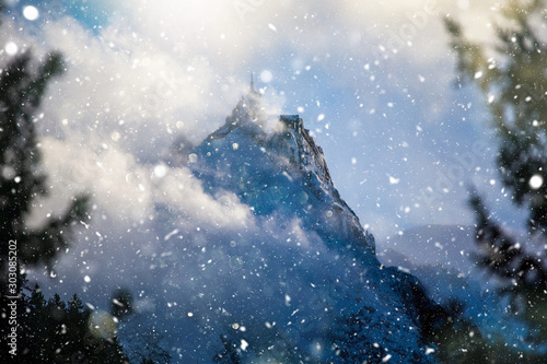 Scenic Aiguille du Midi, Chamonix-France in snow.