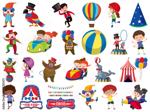 Large set of isolated objects of kids and circus