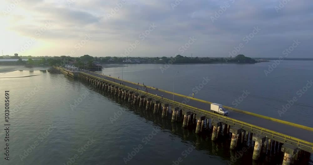 View with drone, of a bridge in the Pacific Ocean View with drone, of a bridge in the Pacific Ocean