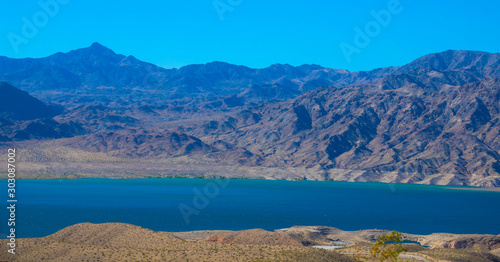 Panoramic view of beautiful crystal lake, Lake mead Nevada