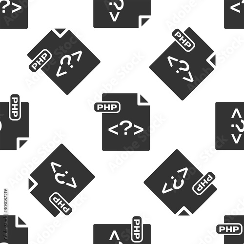 Grey PHP file document. Download php button icon isolated seamless pattern on white background. PHP file symbol. Vector Illustration