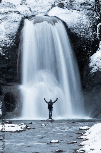 Waterfall under the snow, Iceland.