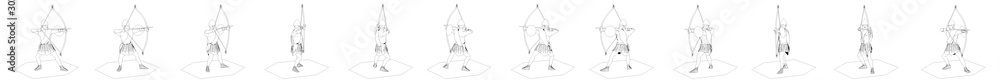warrior character, contour visualization, 3D illustration, sketch, outline warrior character, contour visualization, 3D illustration, sketch, outline
