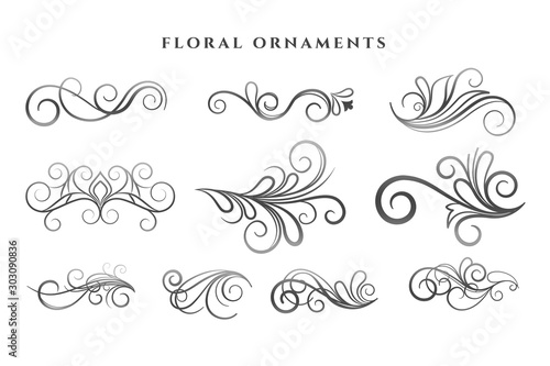 set of floral ornaments decoration swirl patterns