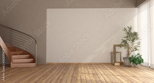 Fototapeta Naklejka Na Ścianę i Meble -  Empty room with wooden staircase