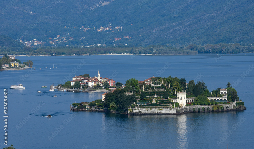 View at Bella and Superiore islands on lake Maggiore, Italy