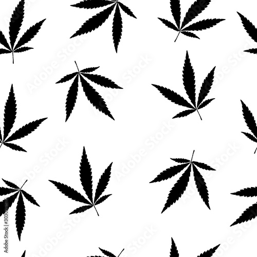 Seamless cannabis pattern. Canabbis leaf. Plant medicinal. Medicine. Cannabis logo. Hemp leaf. © Monakhova Galina