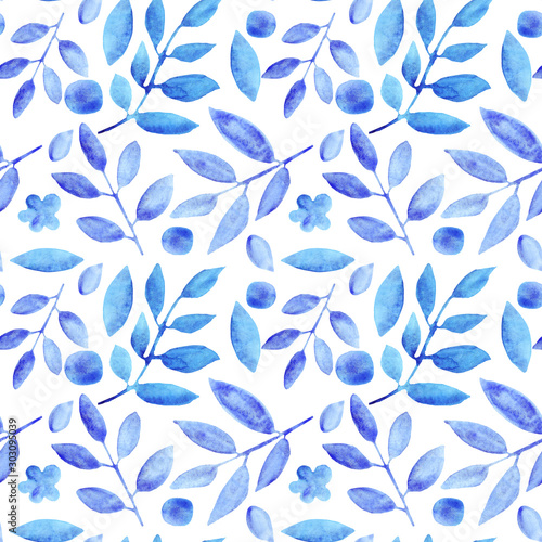 watercolor tender leaves and twigs seamless pattern. provincial simple style. background.