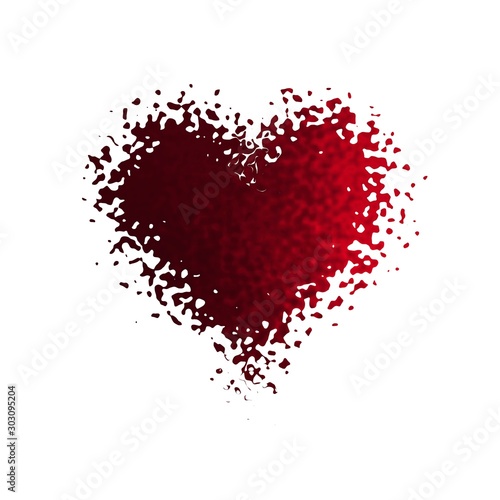 Graphic blotchy irregulat watercolor like red heart symbol shape decor isolated on white background