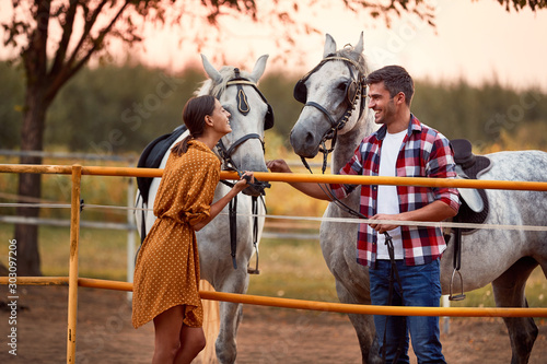 Young couple horsing around and smiling