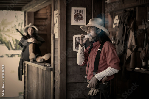 Action pictures, vintage style of cowboys,