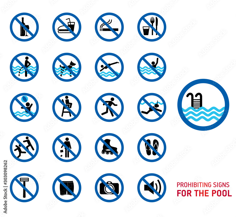 Swimming pool rules. Set of icons and symbol for pool. Swimming pool rules. Set of icons and symbol for pool.