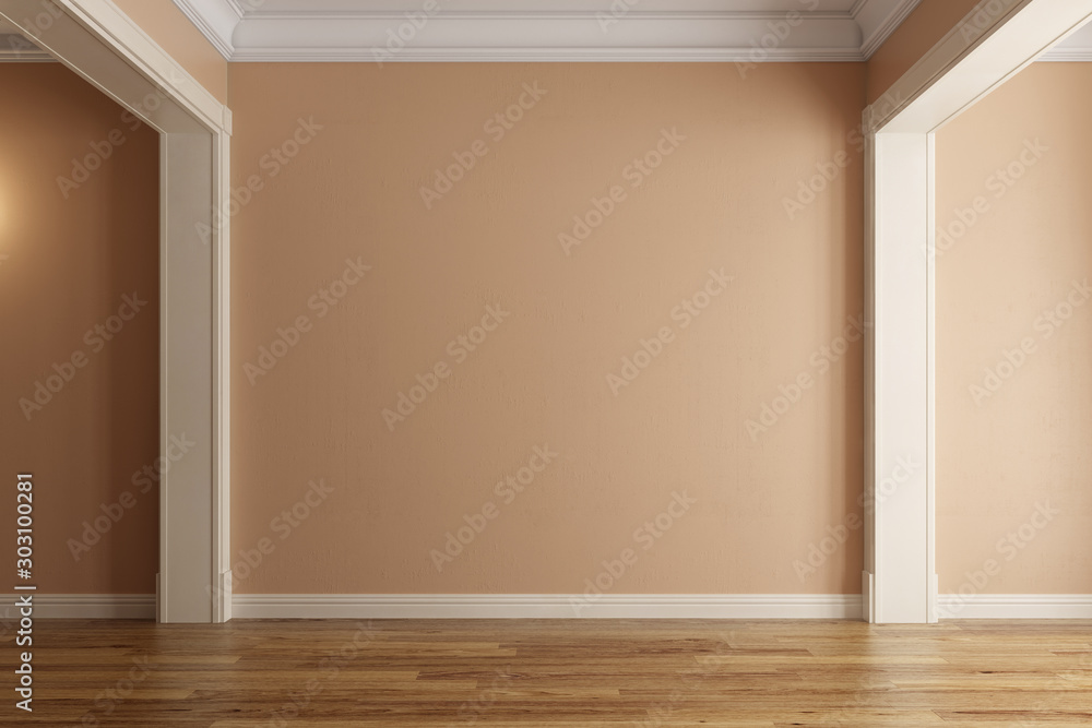 Fototapeta premium Classic luxury empty room with beige wall. 