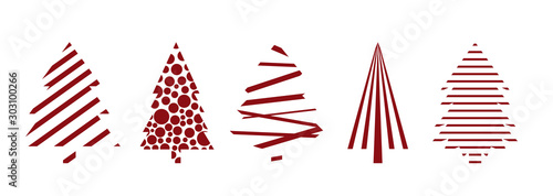 Set of stylized Christmas trees on white isolated background. Suitable for decoration of card, poster.