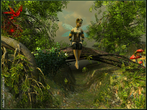 Dekoracja na wymiar  fantasy-forest-elf-sits-on-a-laid-tree-3d-cg