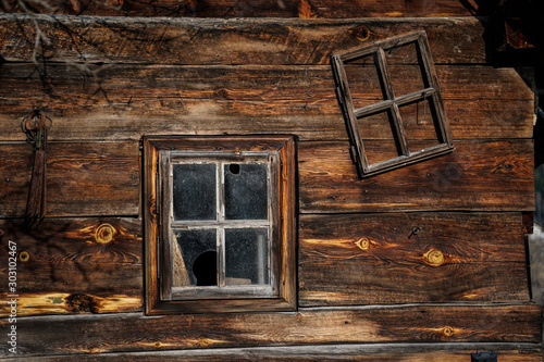 old wooden window on a cabin