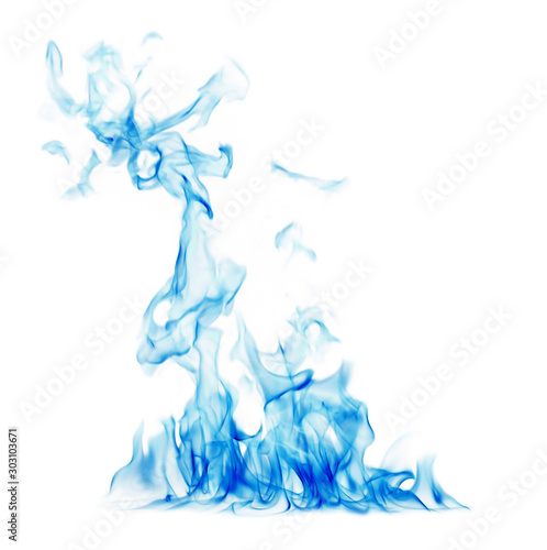Fire burning blue flames White background