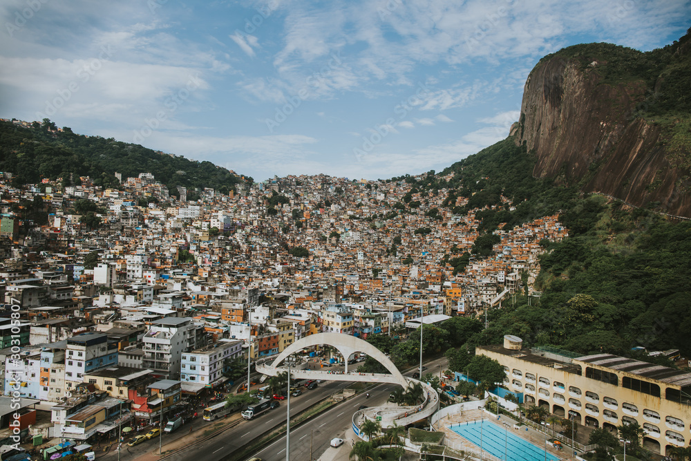 Areal view of the Rocinha favela, located in the south zone of Rio de Janeiro