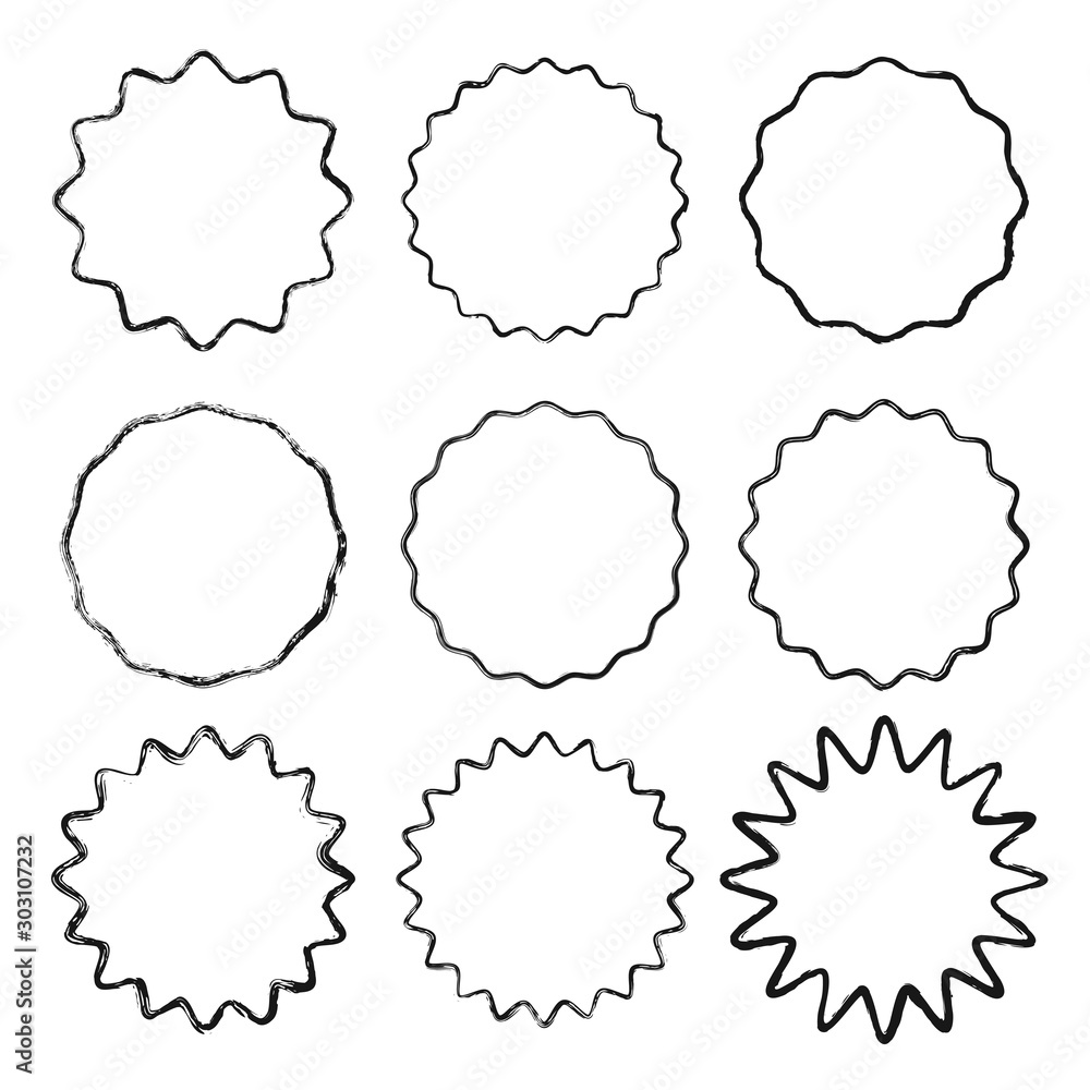 Set of vector black wavy grunge contour frames isolated on white background Set of vector black wavy grunge contour frames isolated on white background