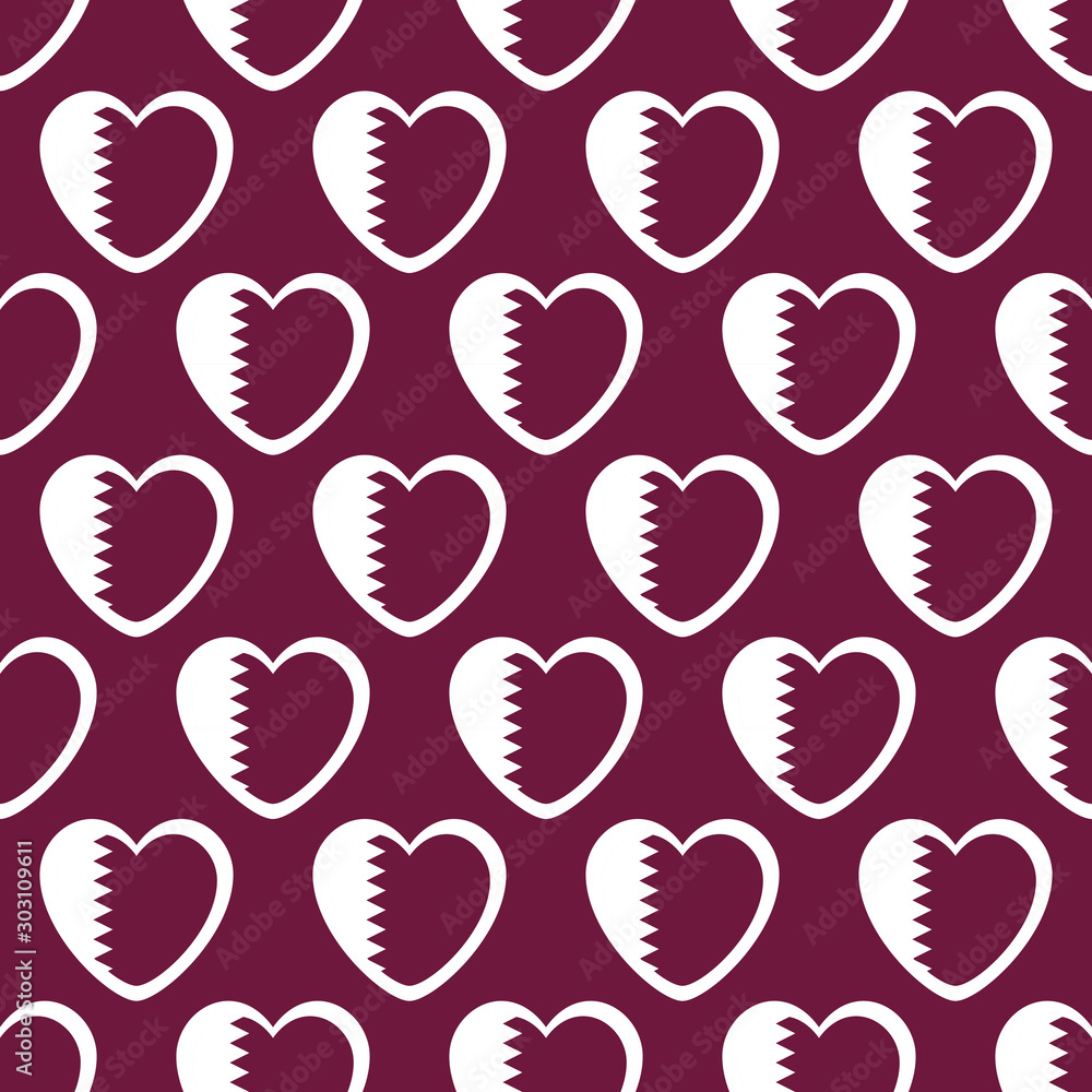 Qatar flag heart shape seamless pattern vector Qatar flag heart shape seamless pattern vector